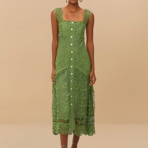 FARM Rio Green Lace Midi Dress